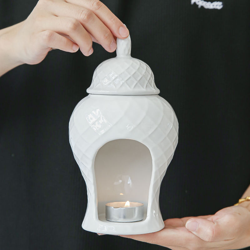 White Ceramic Ginger Jar Inspired Wax Melt Oil Burner