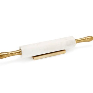 White Marble Rolling Pin with Hammered Handles and Base