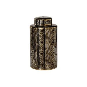 The Novogratz Ceramic Decorative Jars with Gold Accent,Black Se