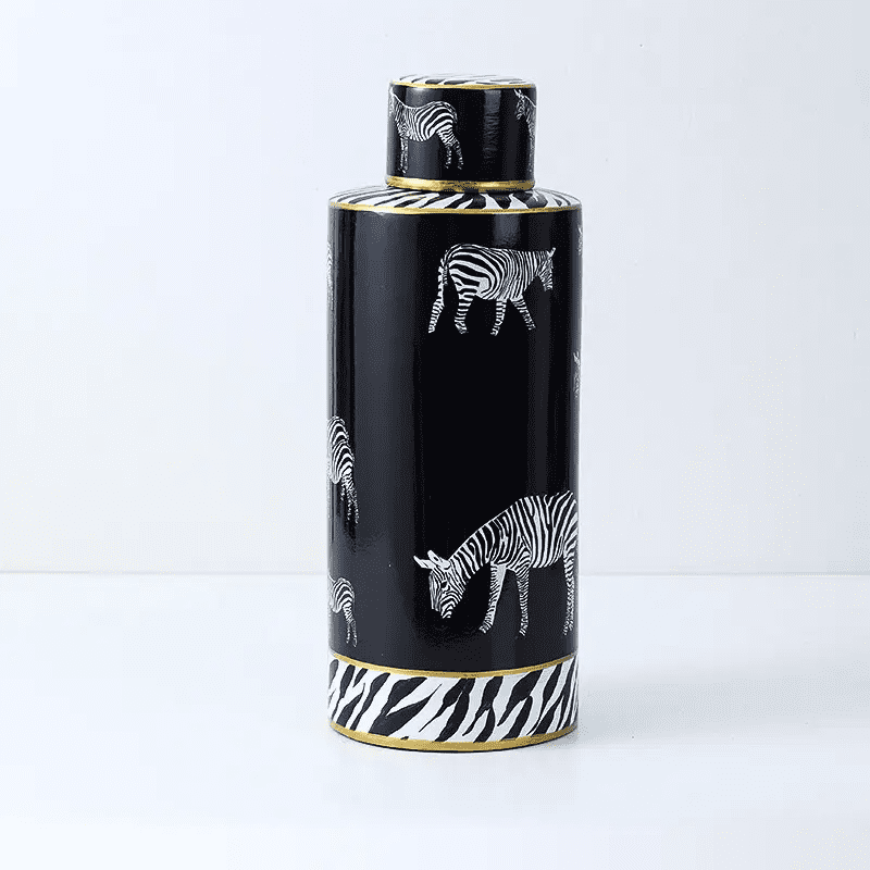 Zebra Print Decorative Ceramic Flower Vase & Storage Jar Set