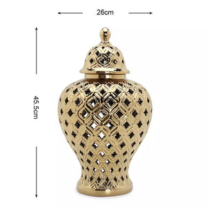 Luxurious gold ginger jar with a glistening finish