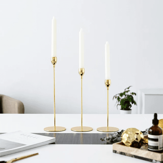Gold Taper Candle Holder Set of 3