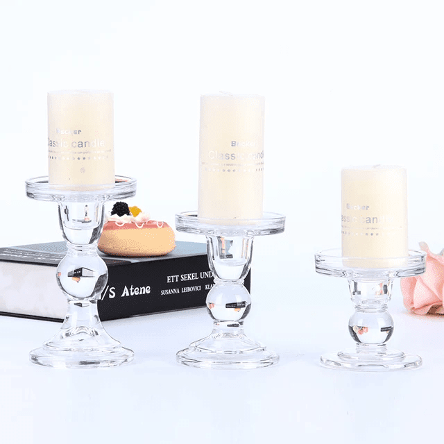 Three piece glass candle holder
