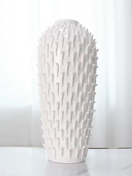 Embossed Luxury White Ceramic Flower Vases Elegant Home Decor Ornament