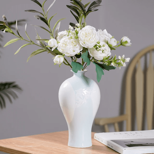 Curvy Ceramic Modern Vase in White,Olive,Blue