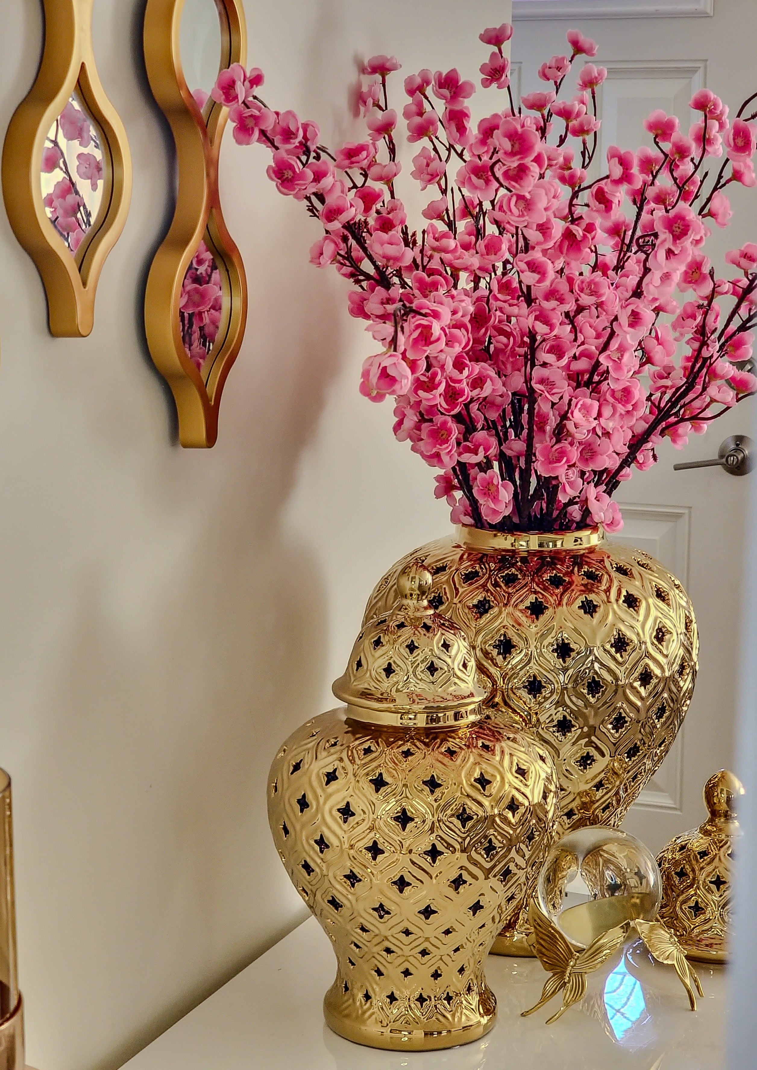 Gold Ginger jars Diamond Pierced