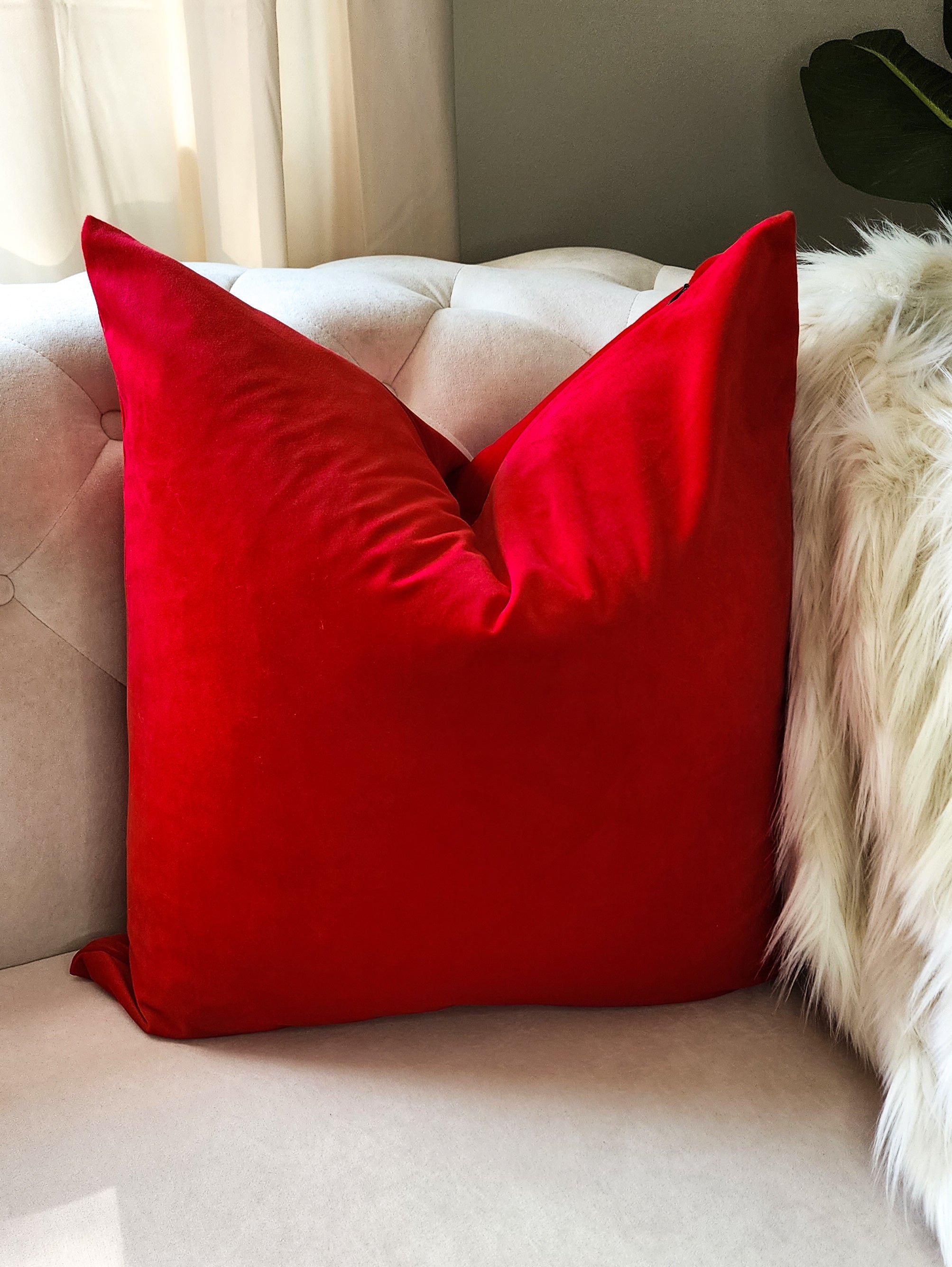 Red Velvet Decorative Pillow Cover