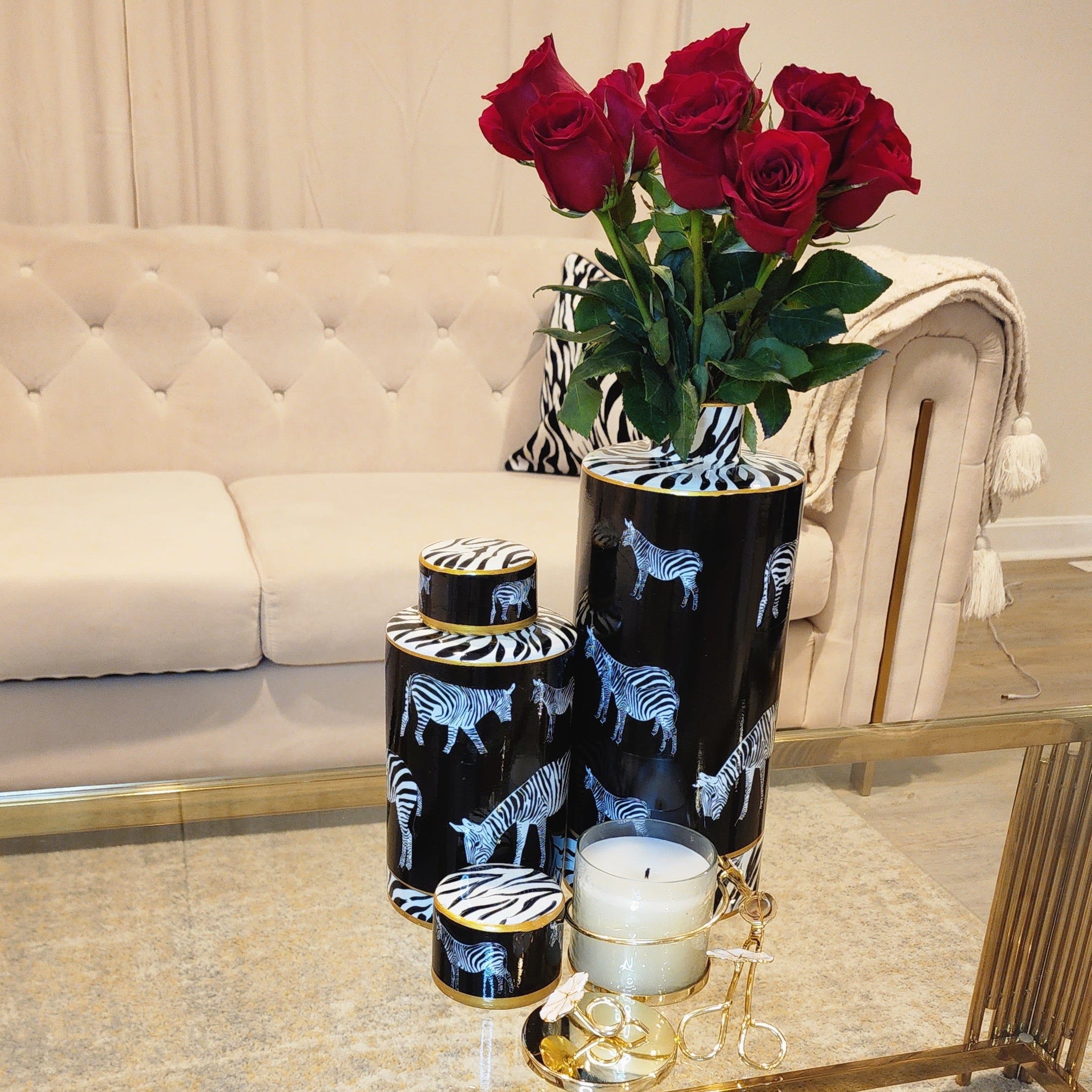 Zebra print vase set