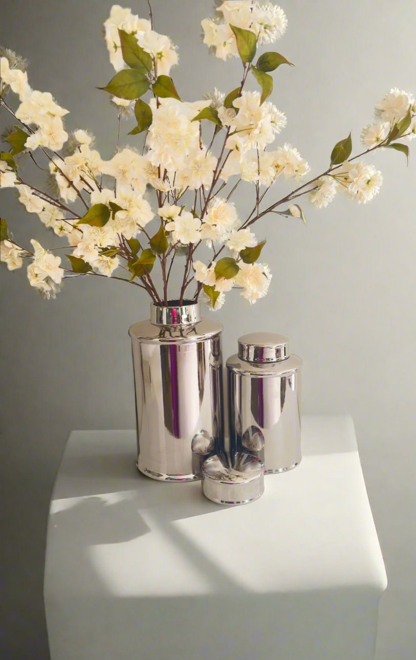 European Minimalism Style Flower Vase Silver Ginger Jar