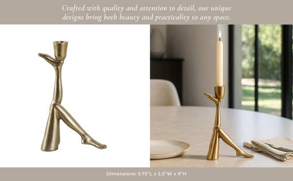 Taper Candle Holder - Gold Metal Sculptural Leg Up, 9 in.