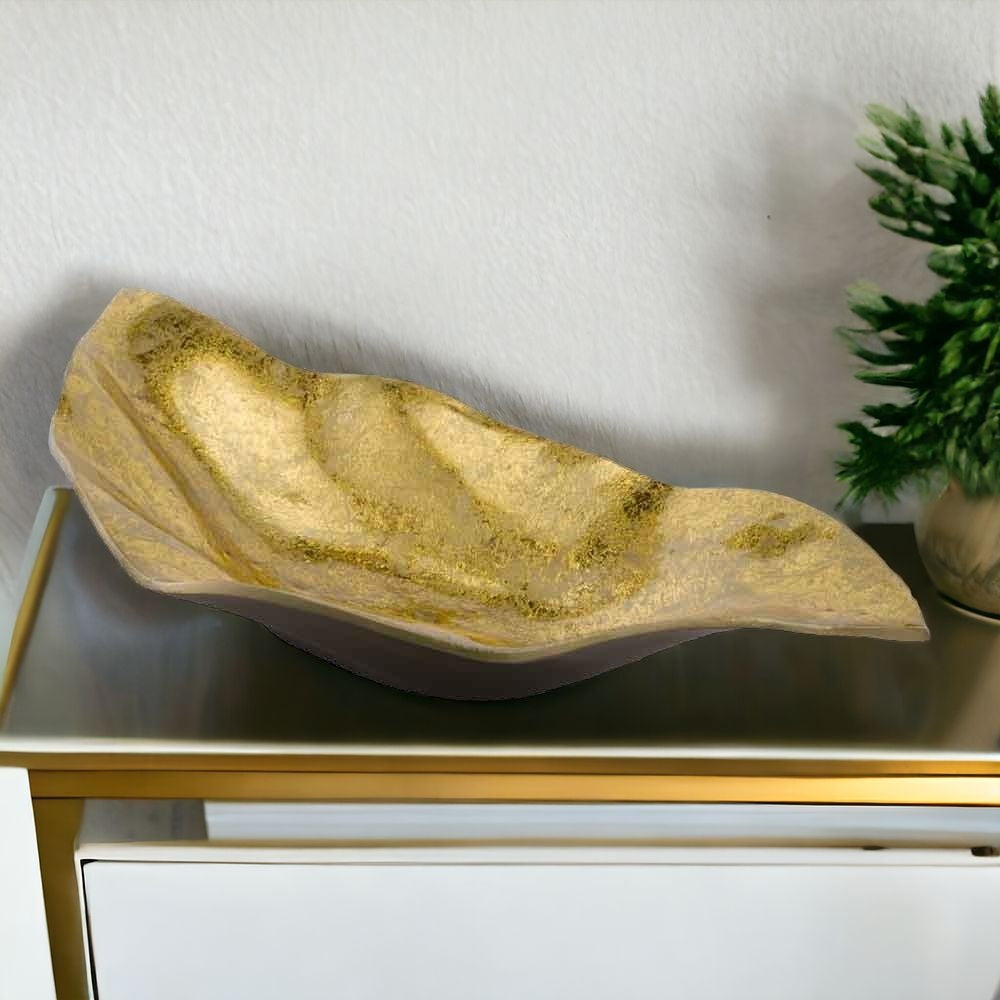18" Gold Modern Wavy Aluminum Centerpiece Bowl-0