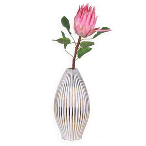 14" White and Gold Ceramic Striped Bud Vase-4