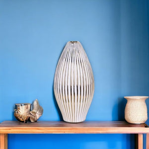 14" White and Gold Ceramic Striped Bud Vase-1