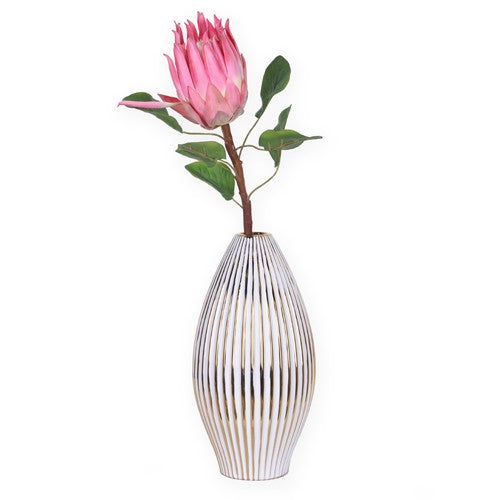 14" White and Gold Ceramic Striped Bud Vase-3