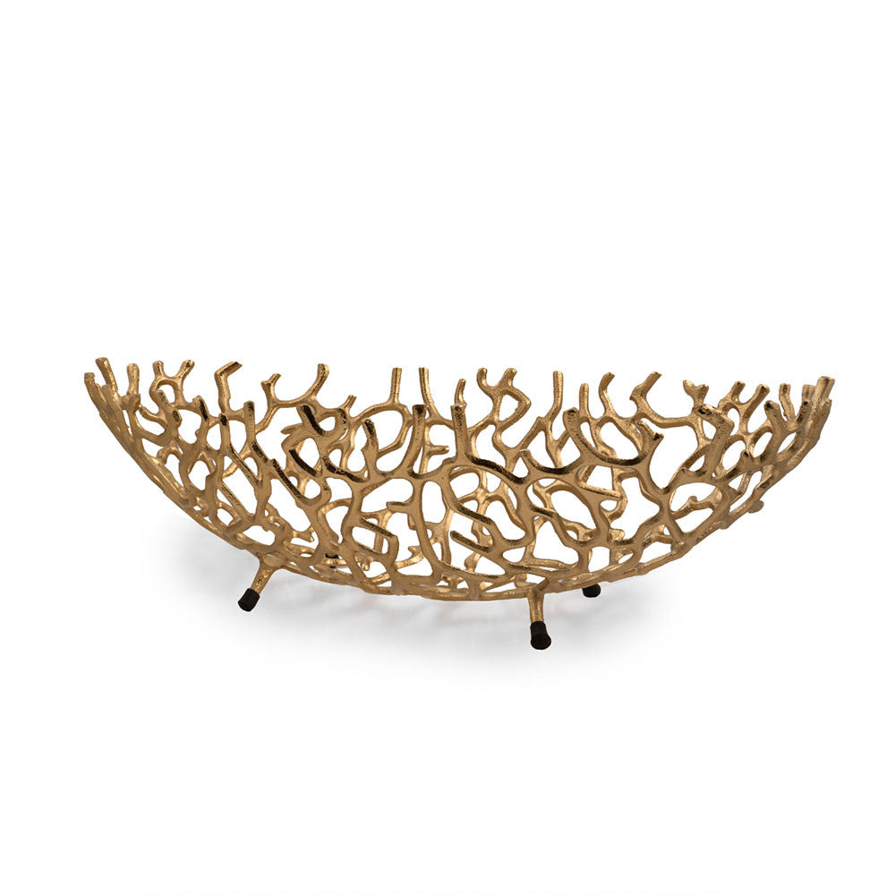 22" Gold Aluminum Oval Faux Coral Centerpiece Bowl-1