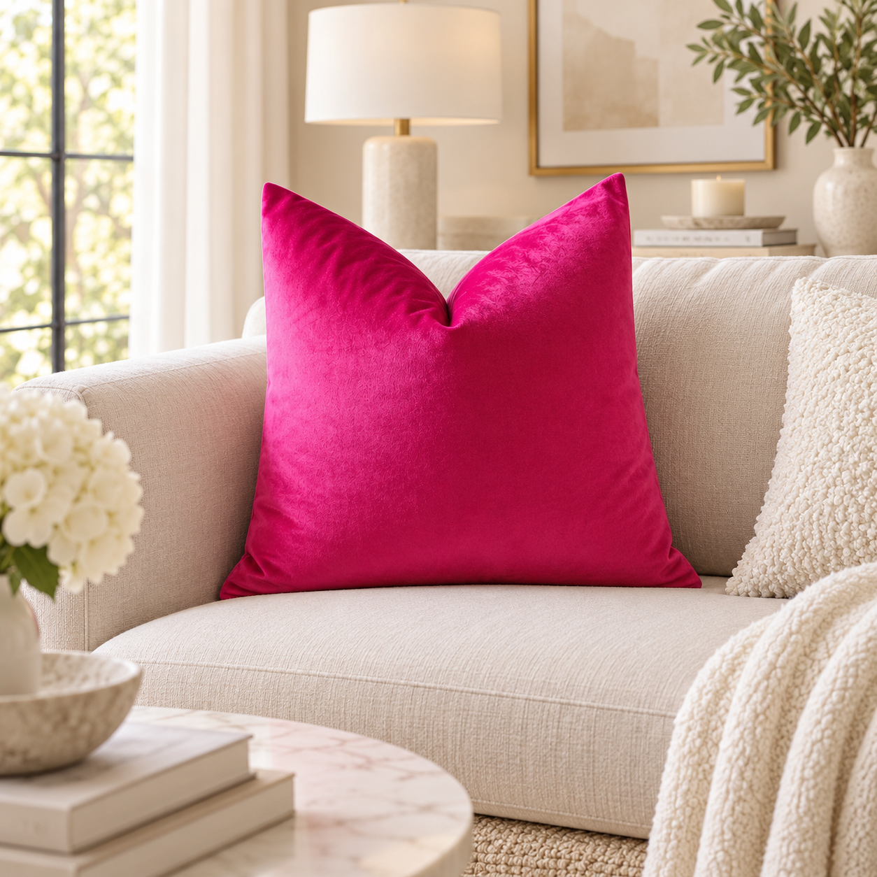 Pink Velvet Decorative Pillow Cover 22 X22