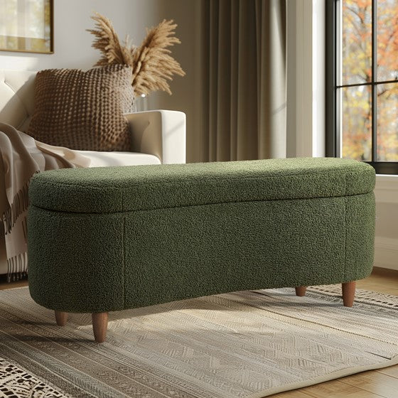 Bailey Boucle Flip Top Storage Bench Green