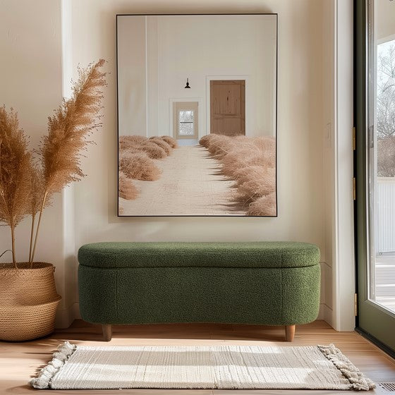Bailey Boucle Flip Top Storage Bench Green