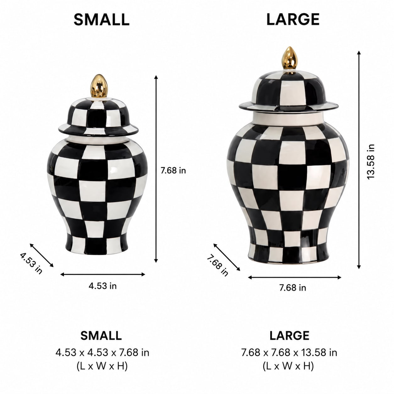Black Checkers  Ginger Jar