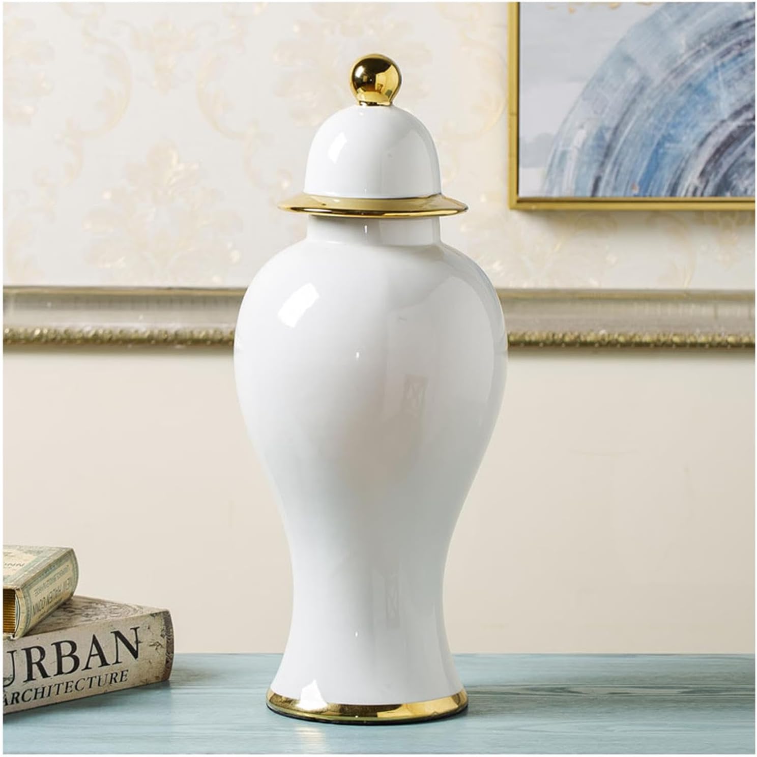 Ceramic Ginger Jar Vases with Gold Trim – Elegant Porcelain Storage & Temple Jar Decor