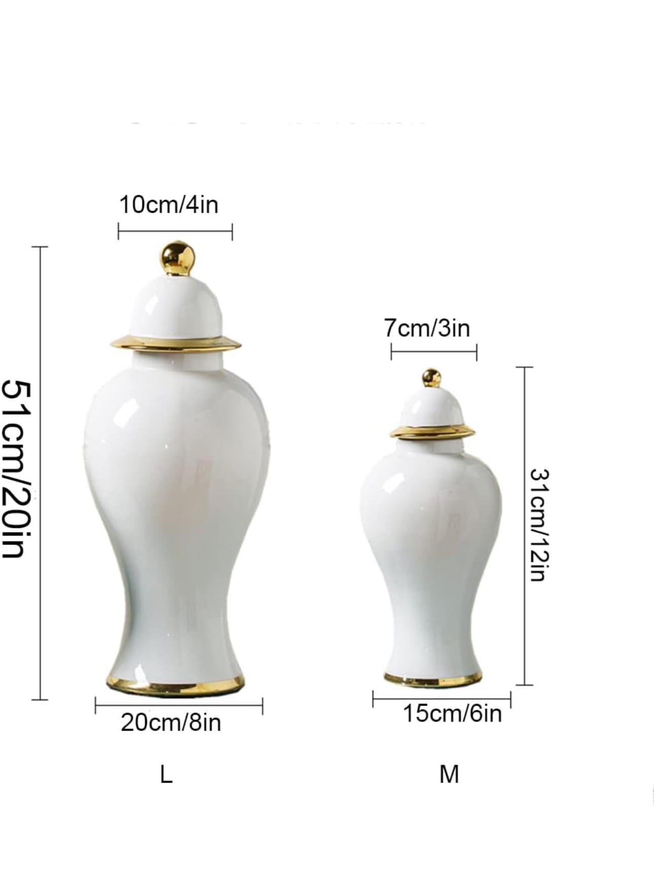 Ceramic Ginger Jar Vases with Gold Trim Set– Elegant Porcelain Storage & Temple Jar Decor