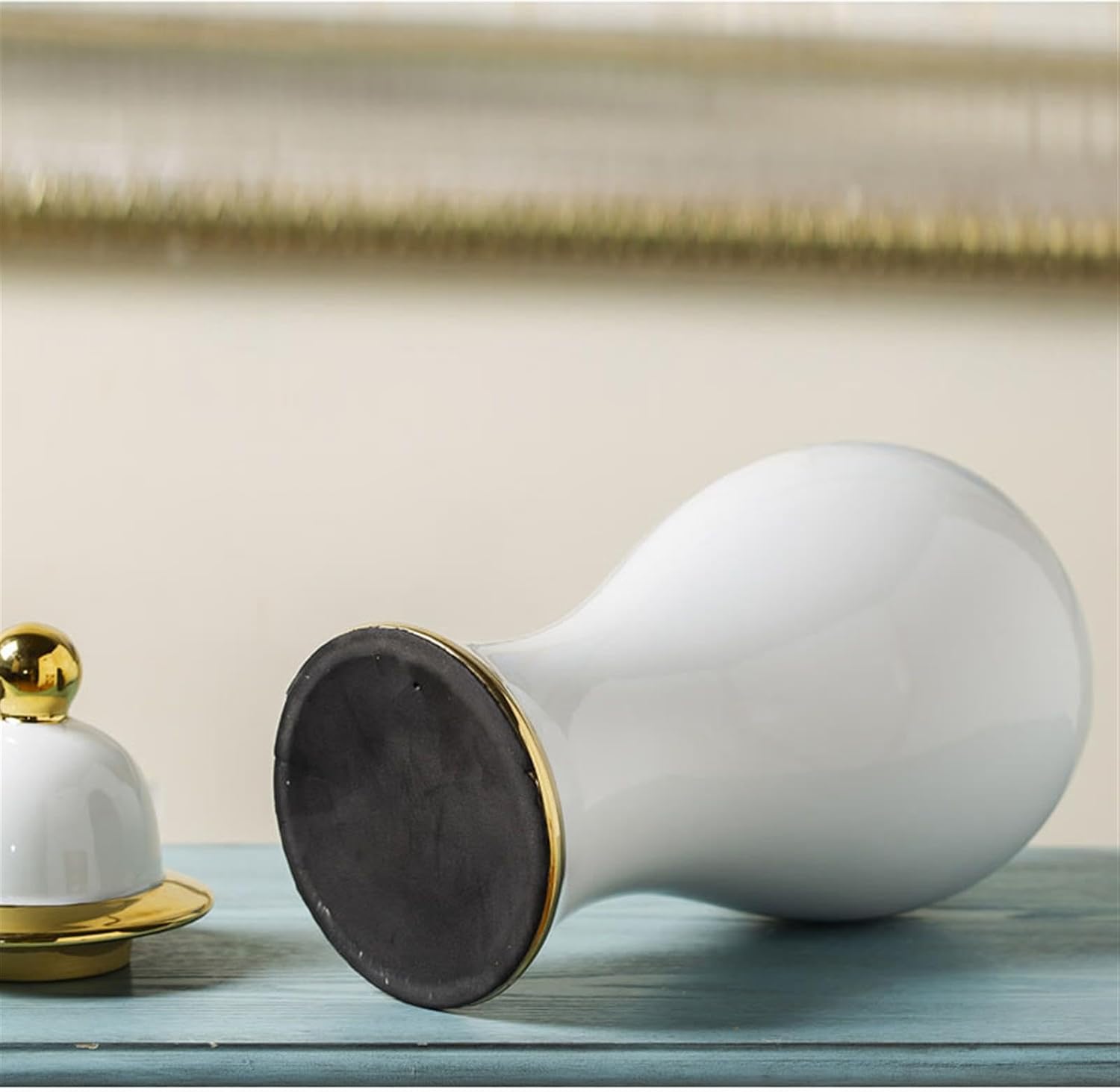 Ceramic Ginger Jar Vases with Gold Trim Set– Elegant Porcelain Storage & Temple Jar Decor