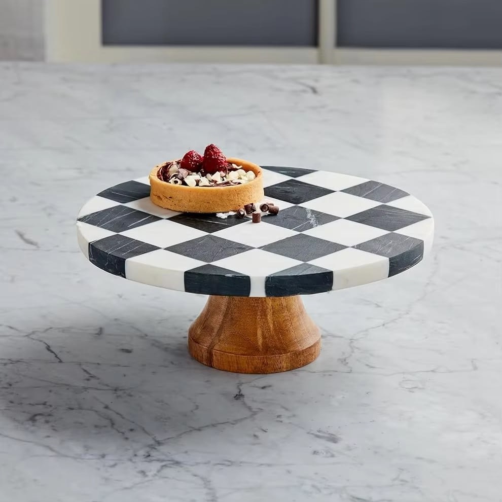 Checkered Marble Cake Pedestal Set