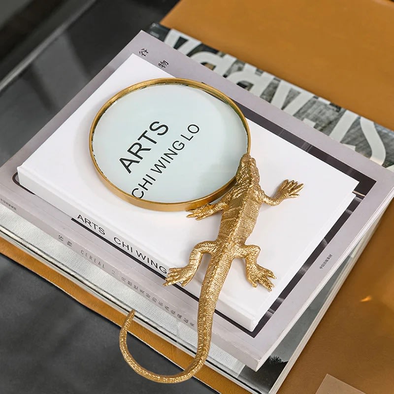 Creative Copper Gecko Magnifier Ornaments Simulation Animal Sculpture for Home Decor
