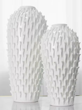 Embossed Luxury White Ceramic Flower Vases Elegant Home Decor Ornament