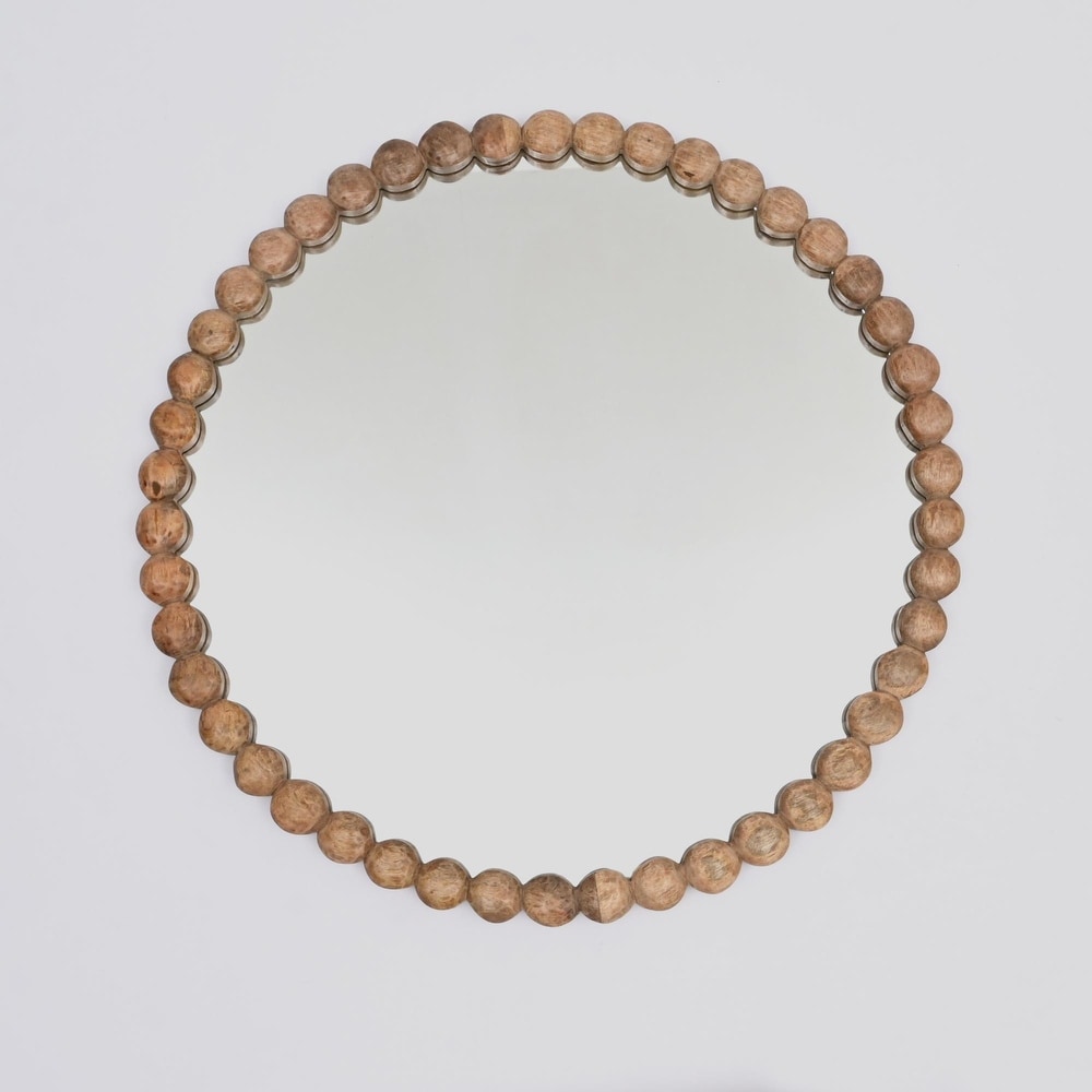 Decorative Round Hanging Wall Mirror with Wooden Bead Frame