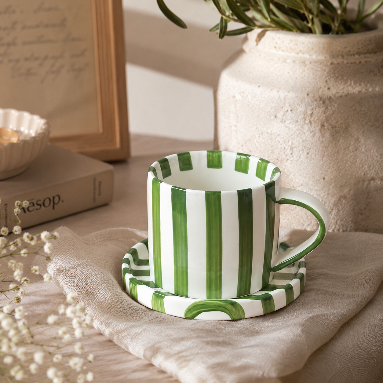 Ceramic Coffee Mug & Saucer Set