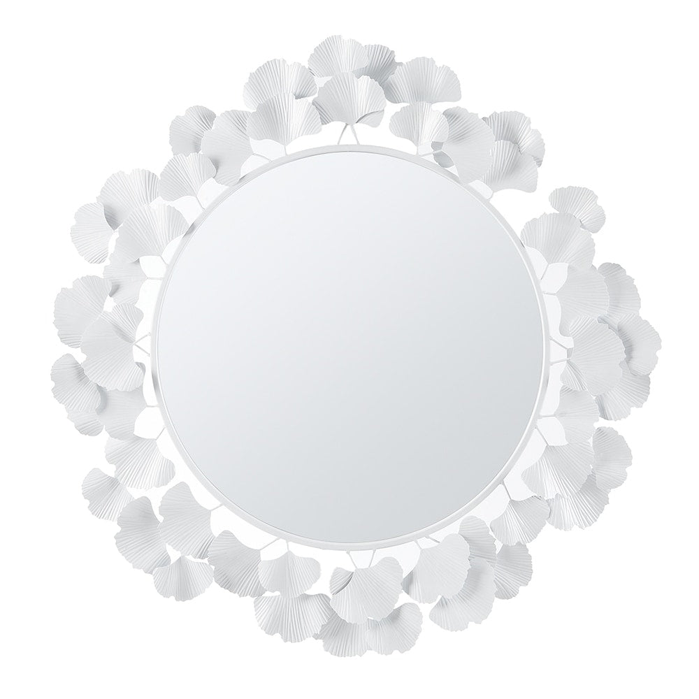 Eden White Gingko Leaf Round Wall Mirror