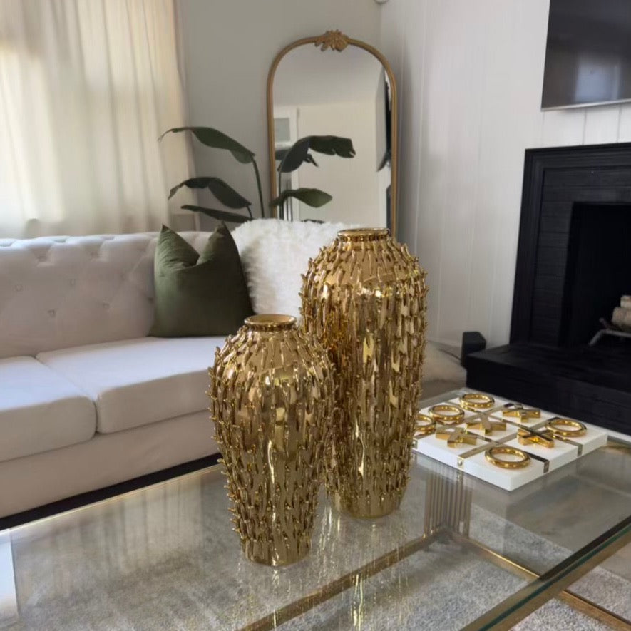 Embossed Luxury Ceramic Flower Vases Elegant Home Decor Ornament