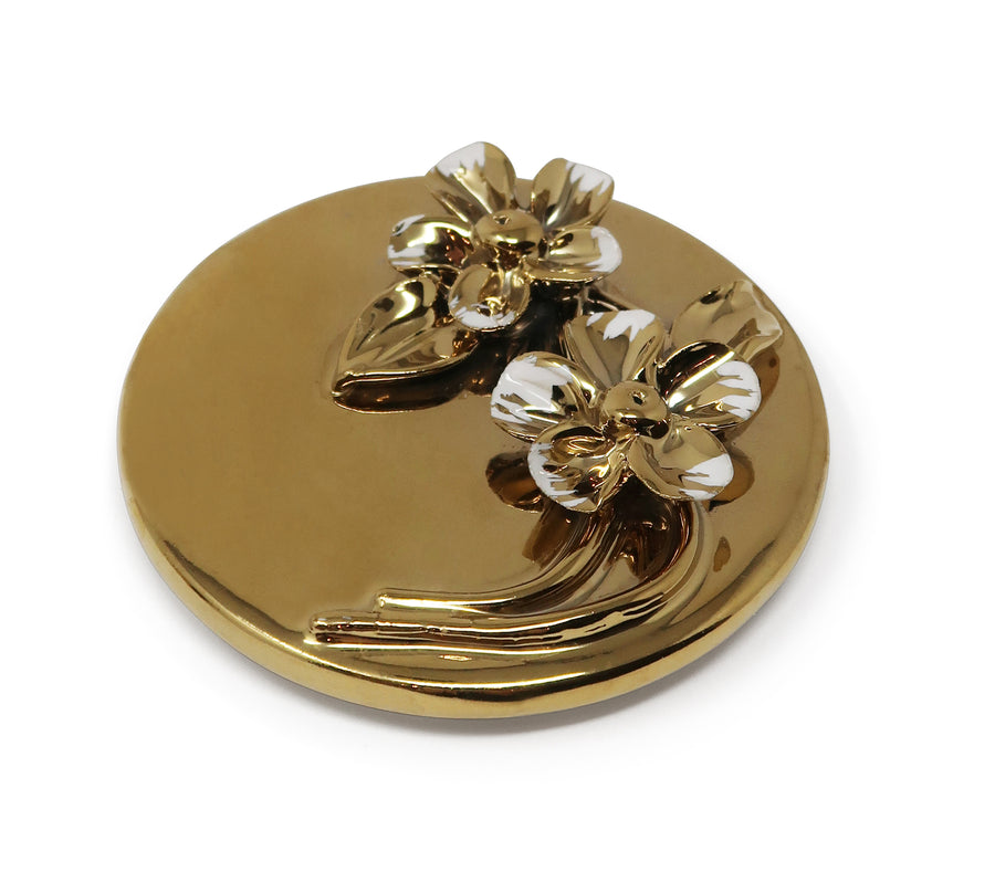 Gold Candle with Flower Lid Decorative Accent