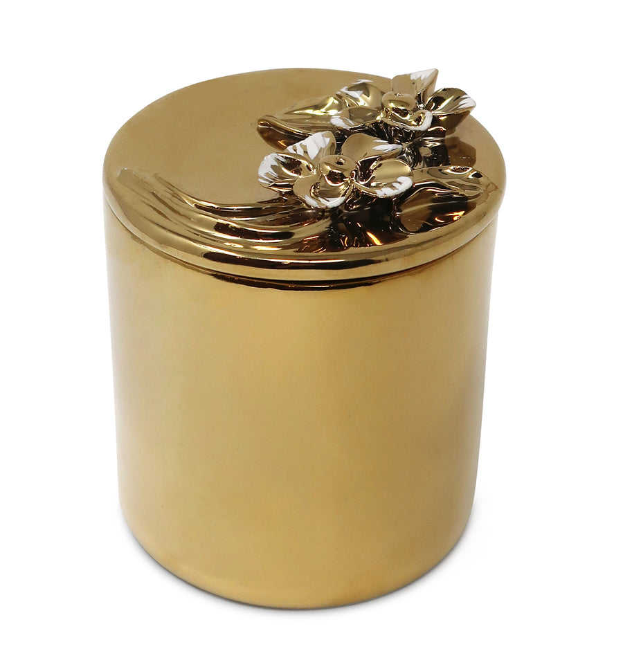 Gold Candle with Flower Lid Decorative Accent