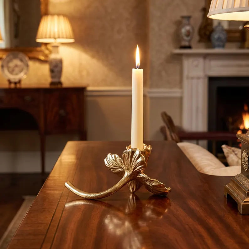 Gold Resin Flower Candle Holder With Floral Taper Candlestick
