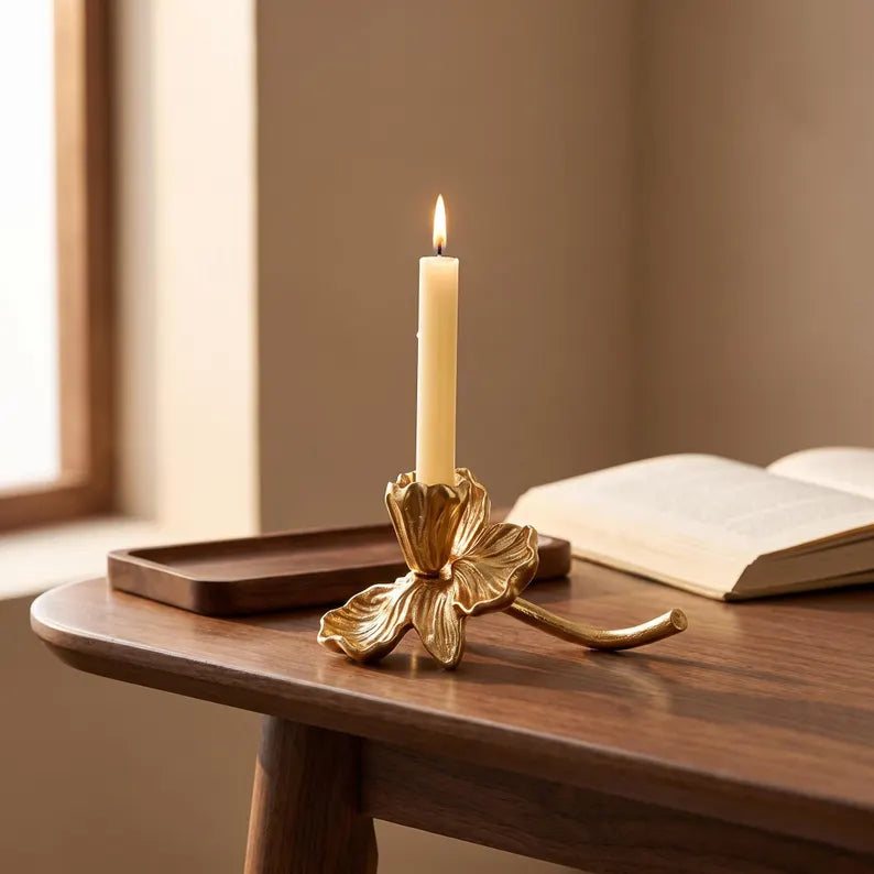 Gold Resin Flower Candle Holder With Floral Taper Candlestick