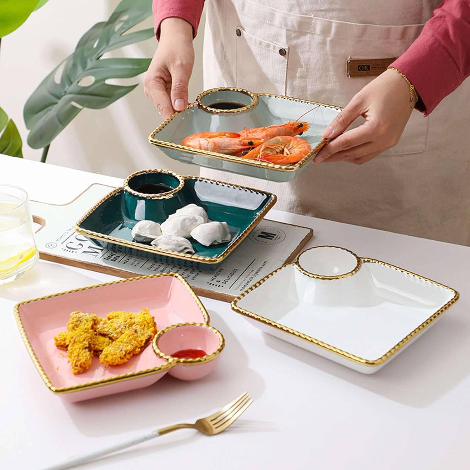 Golden Line Porcelain Divided Serving Plate