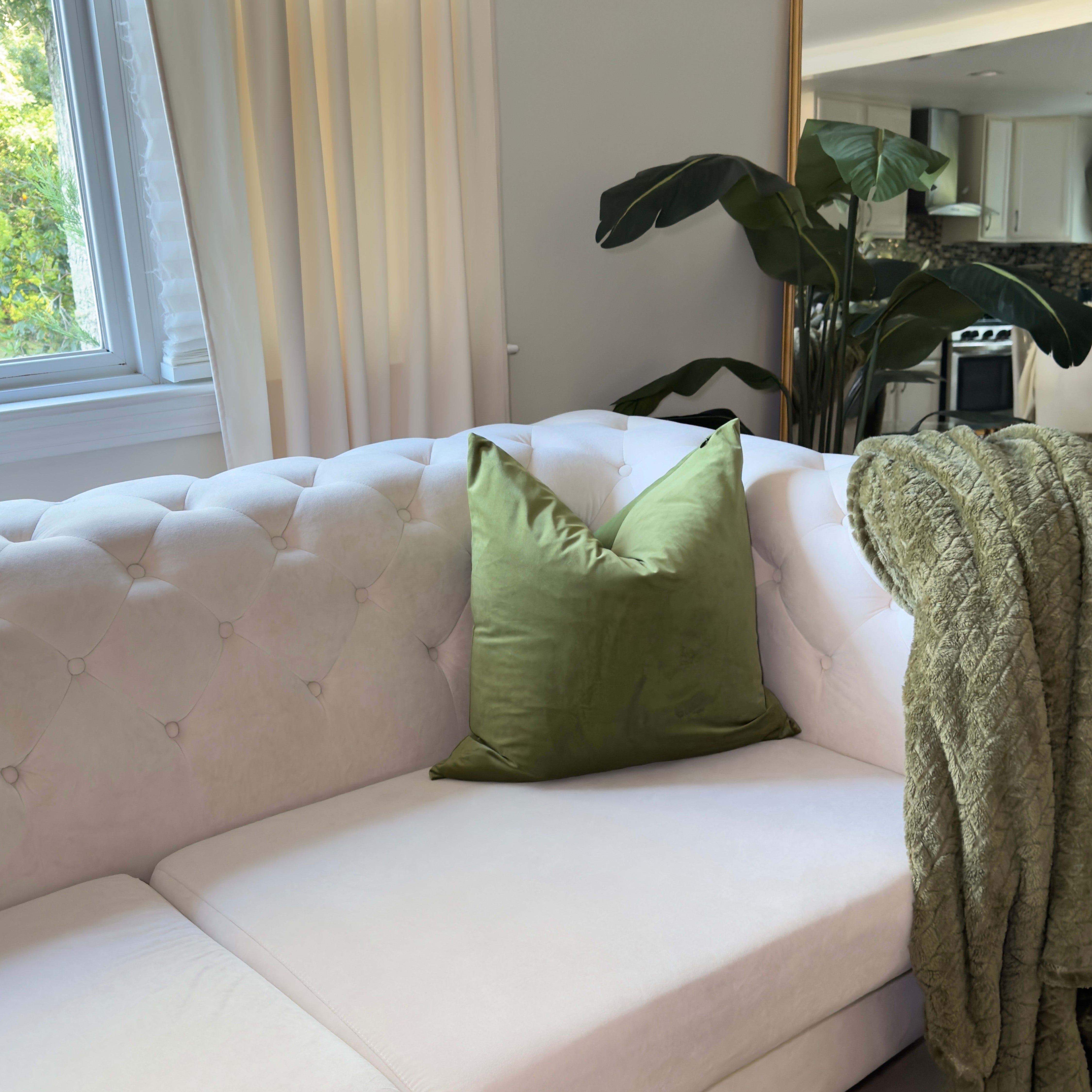 Green velvet pillow