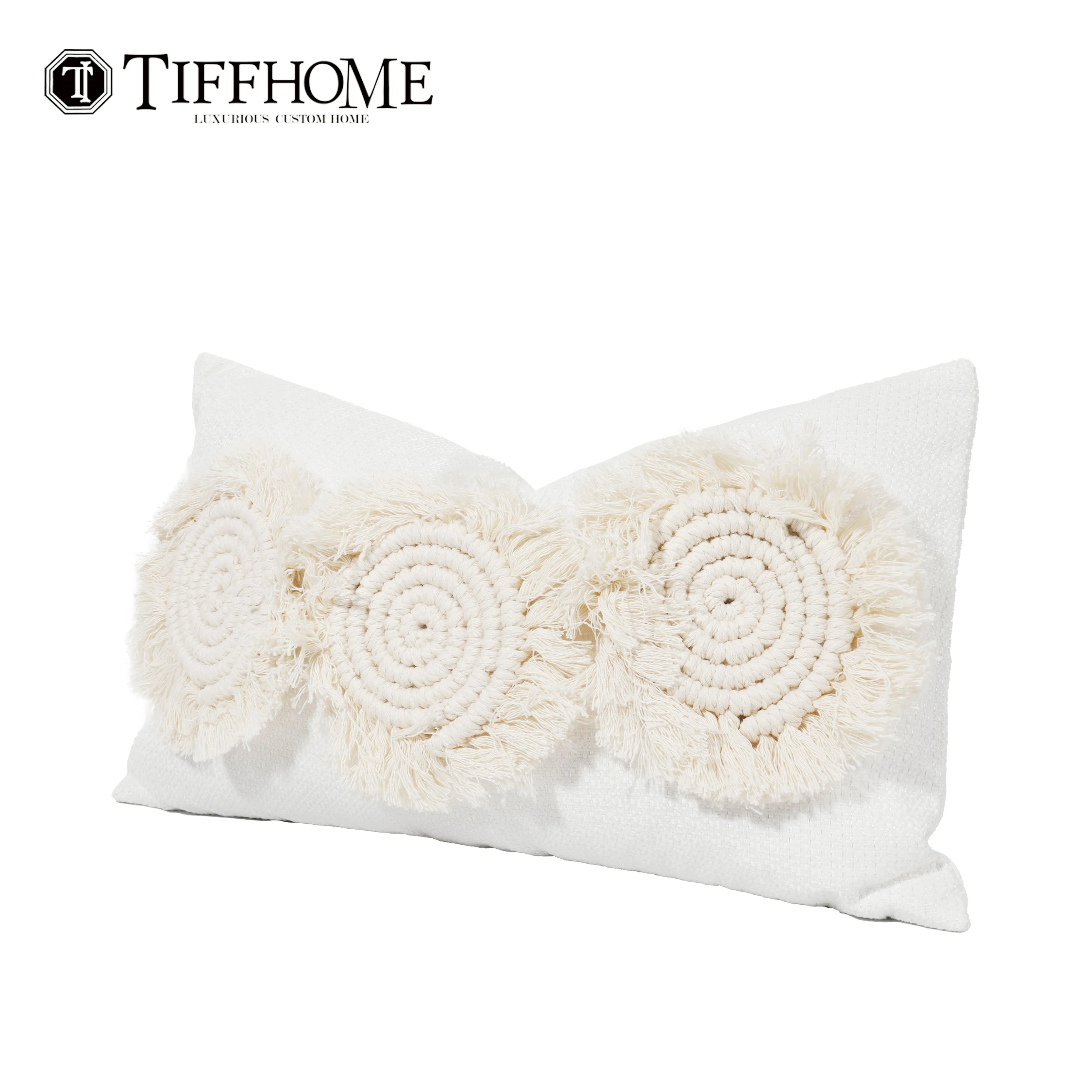 Moroccan Wabi-Sabi Floral Cushion Cover White Crocheted with Removable Cover