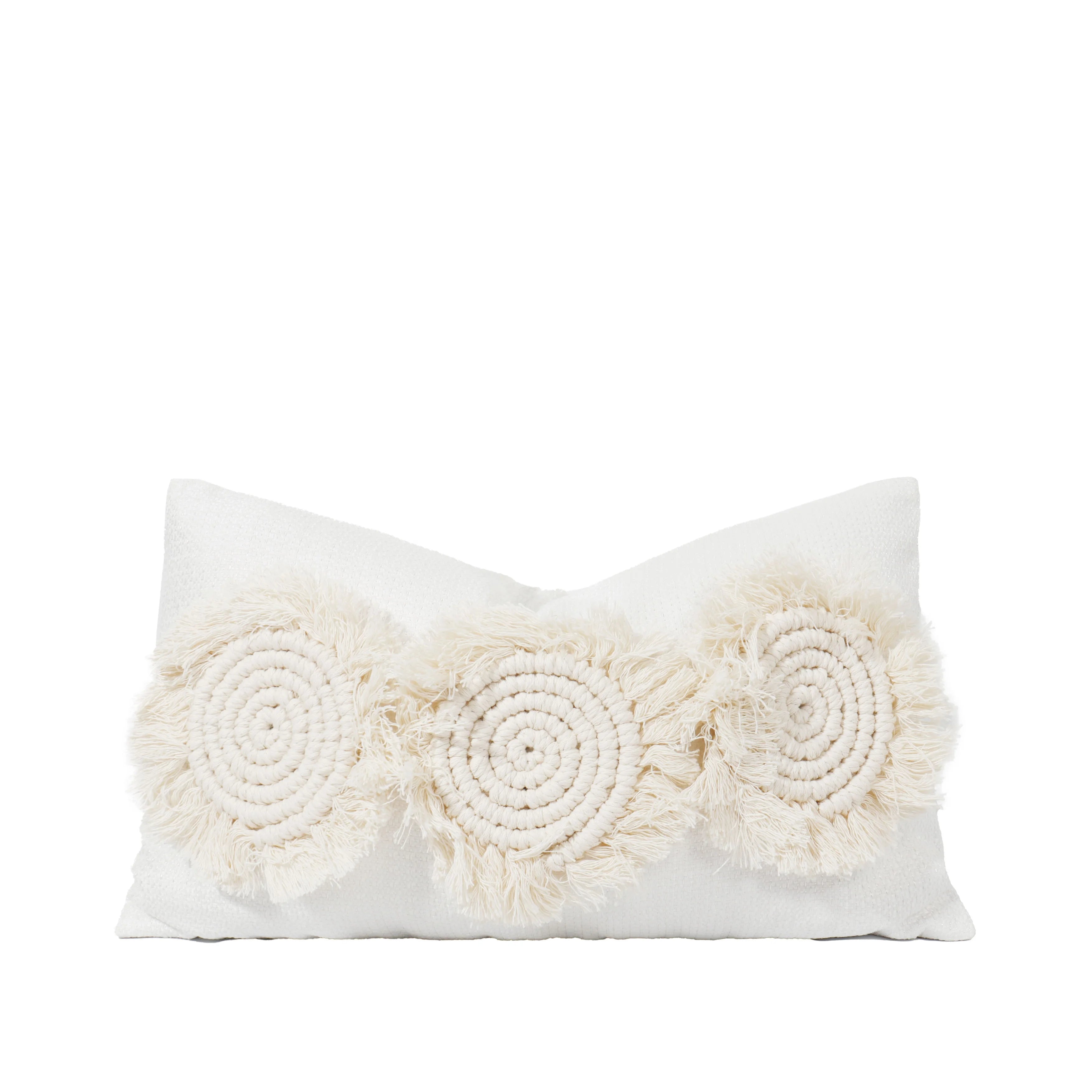 Moroccan Wabi-Sabi Floral Cushion Cover White Crocheted with Removable Cover
