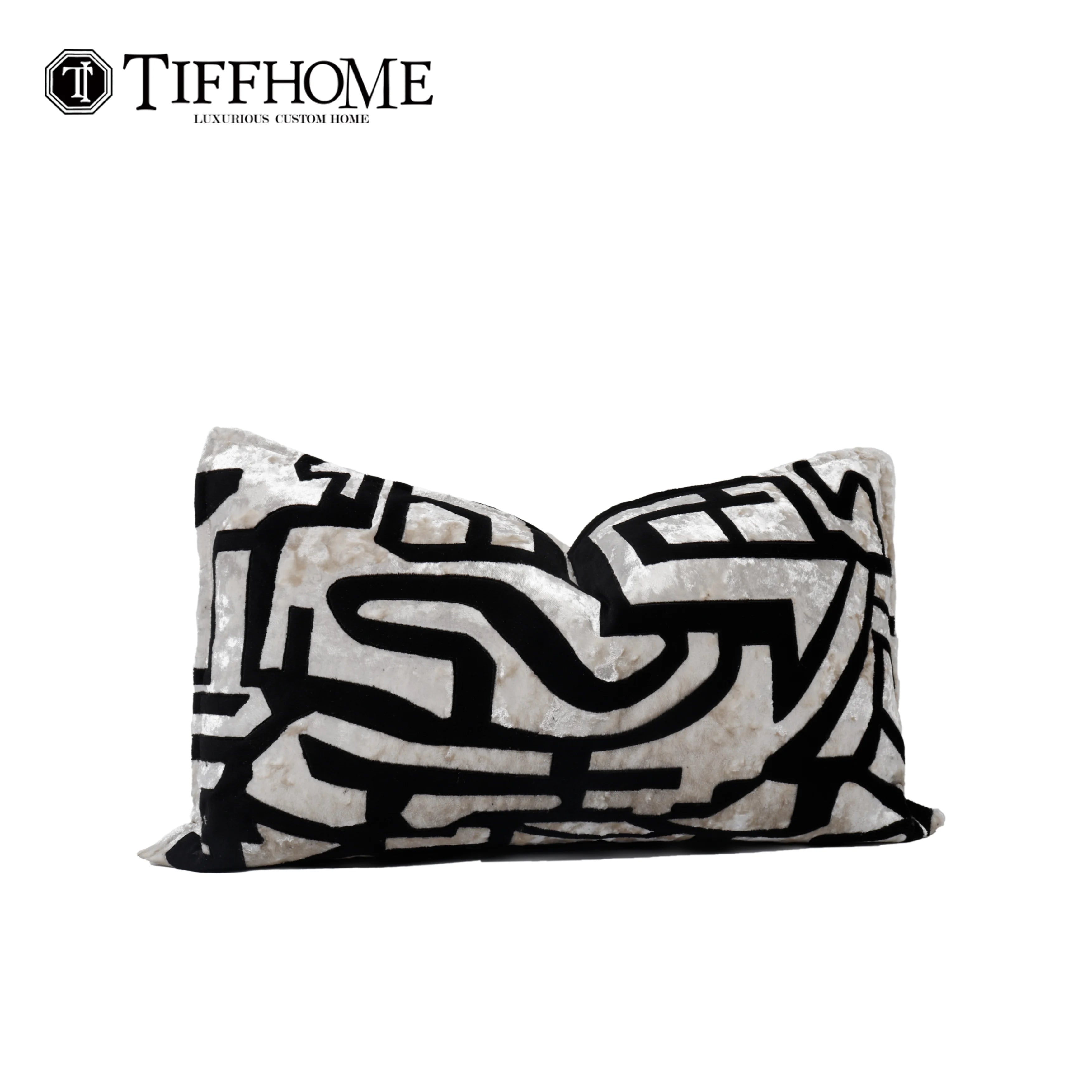 Organic Beige and Black Waist Pillows Velvet Cozy Soft Cushion Covers Decorative Throw Pillow Covers for Home Decor