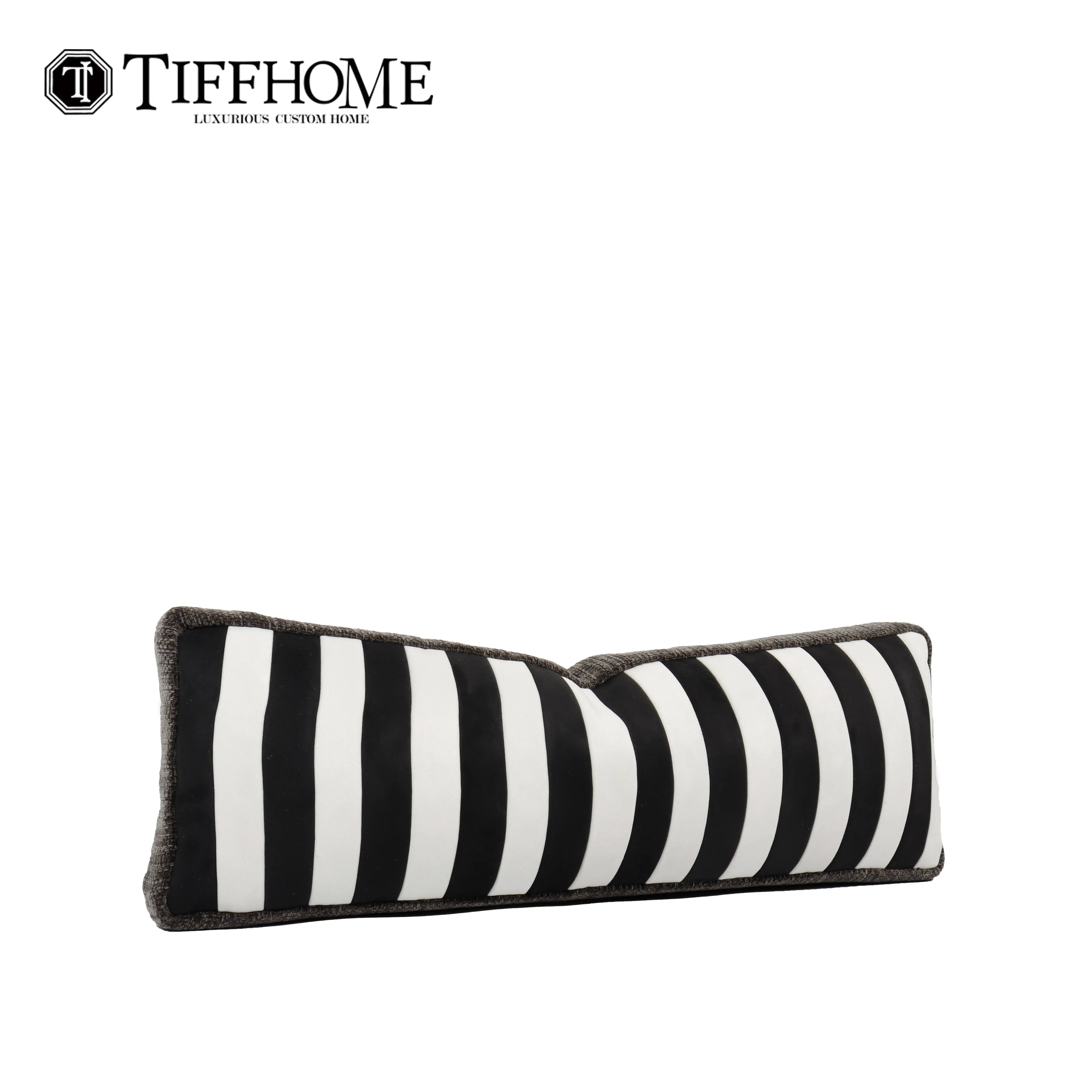 Geometric Stripes Waist Pillow Washable  Beige Brown Chic Sample for Living Room Sofa Wholesale