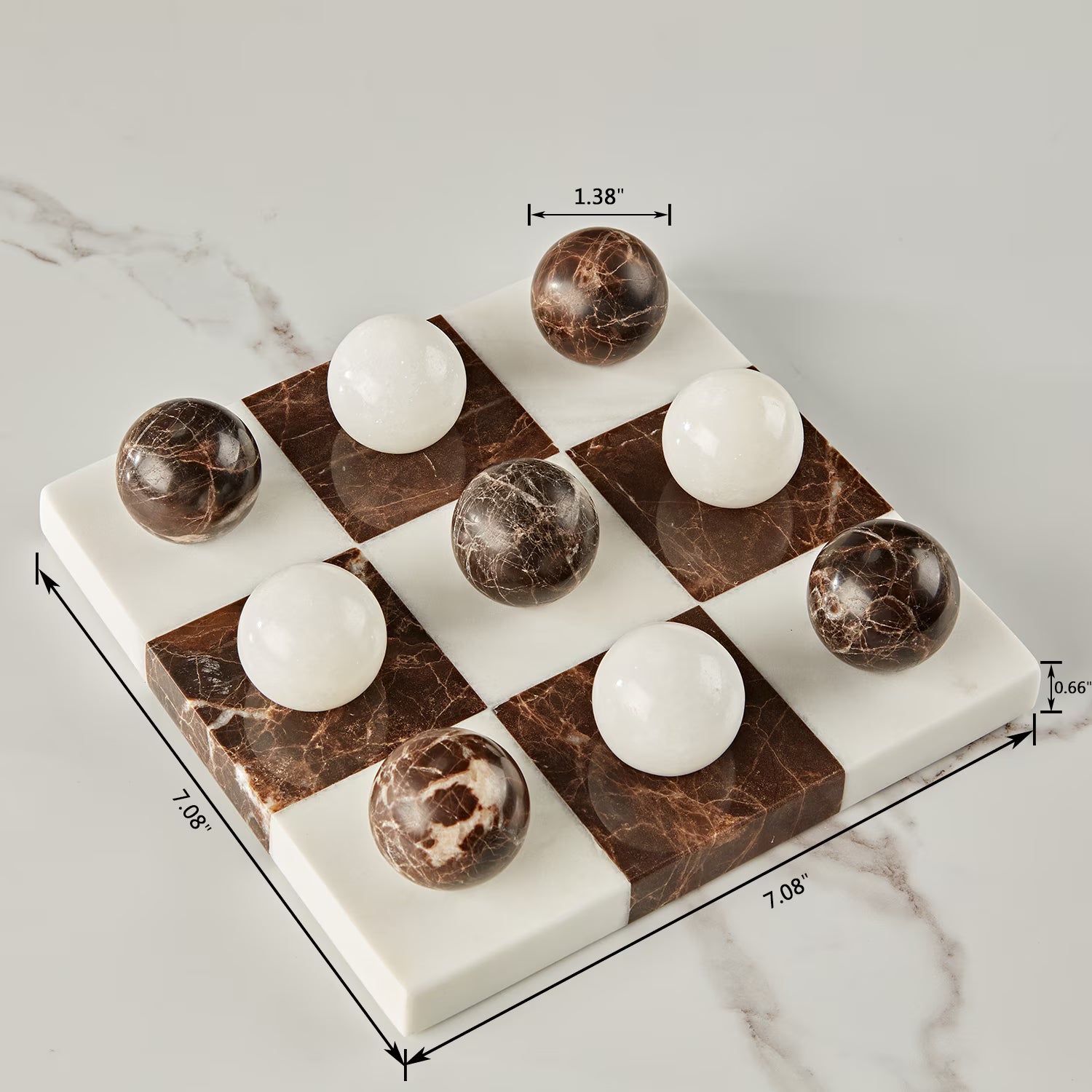 Handcrafted White & Brown Marble Tic-Tac-Toe Board