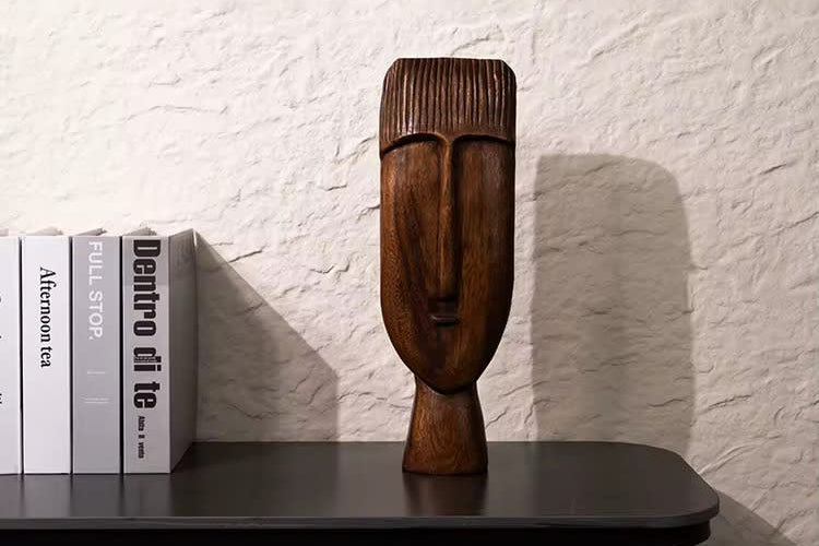 Handcrafted Wooden Face Sculpture – Decorative Carved Statue