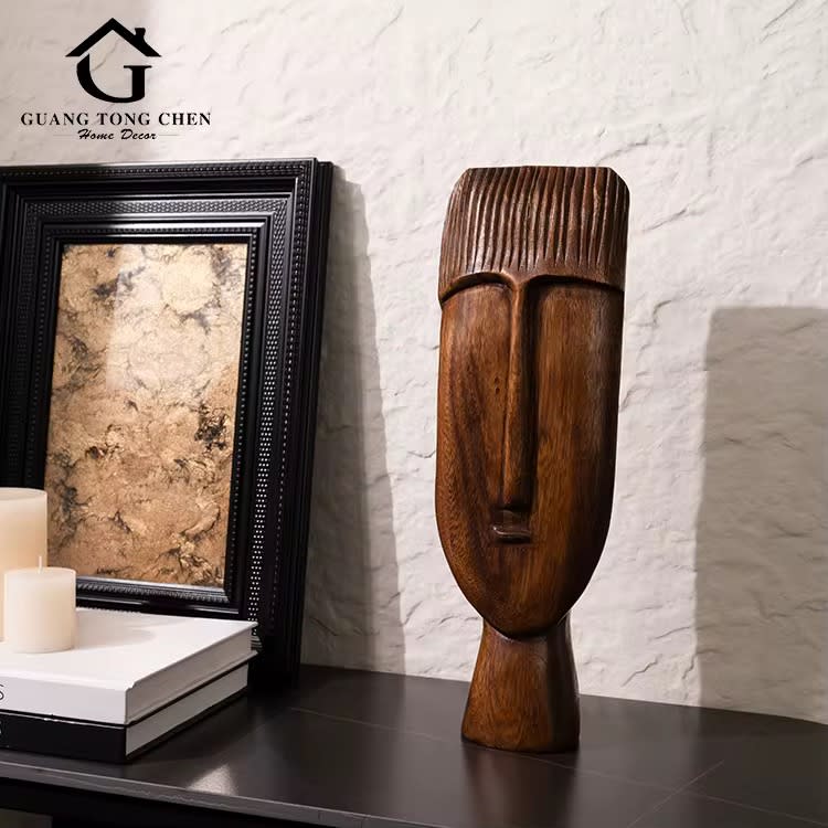 Handcrafted Wooden Face Sculpture – Decorative Carved Statue