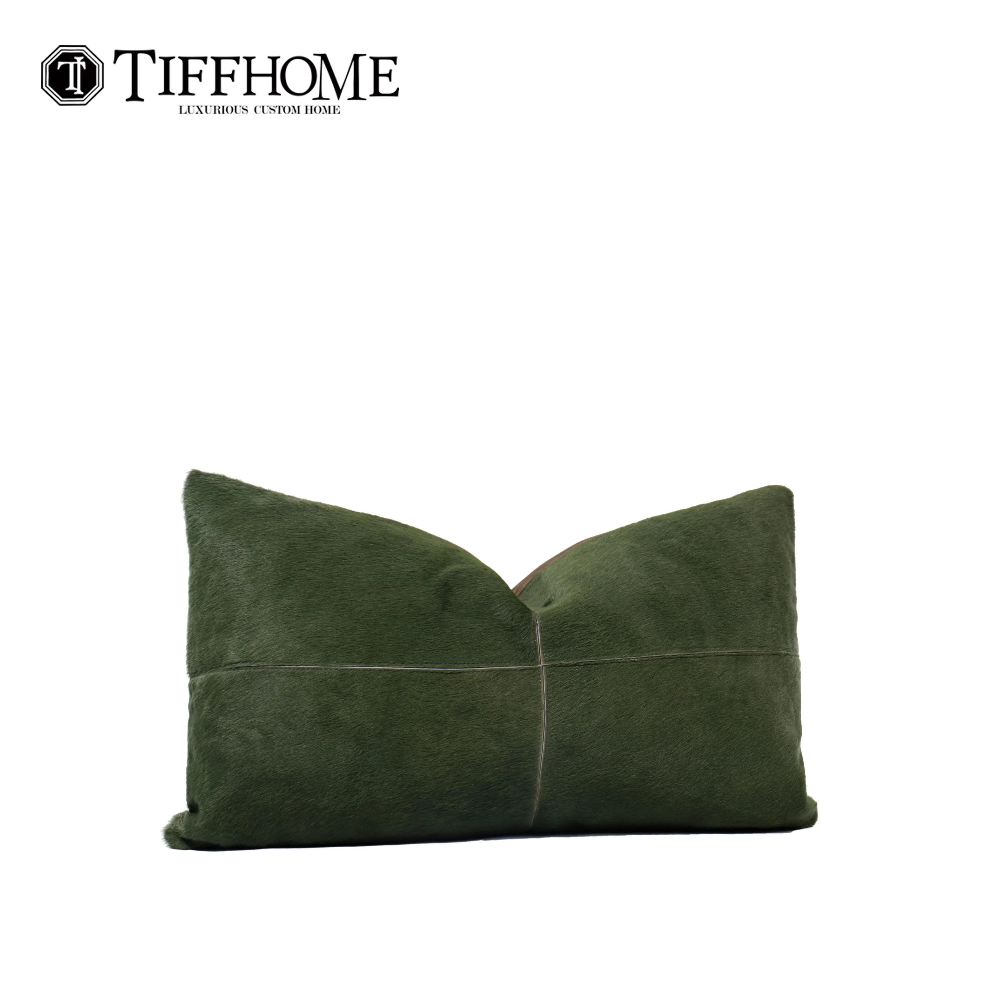 TIFFHOME Green Horsehair Organic Waist Pillows Luxury Home Decorative Pillows Cushions Sofa Couch Customized Cushion Covers