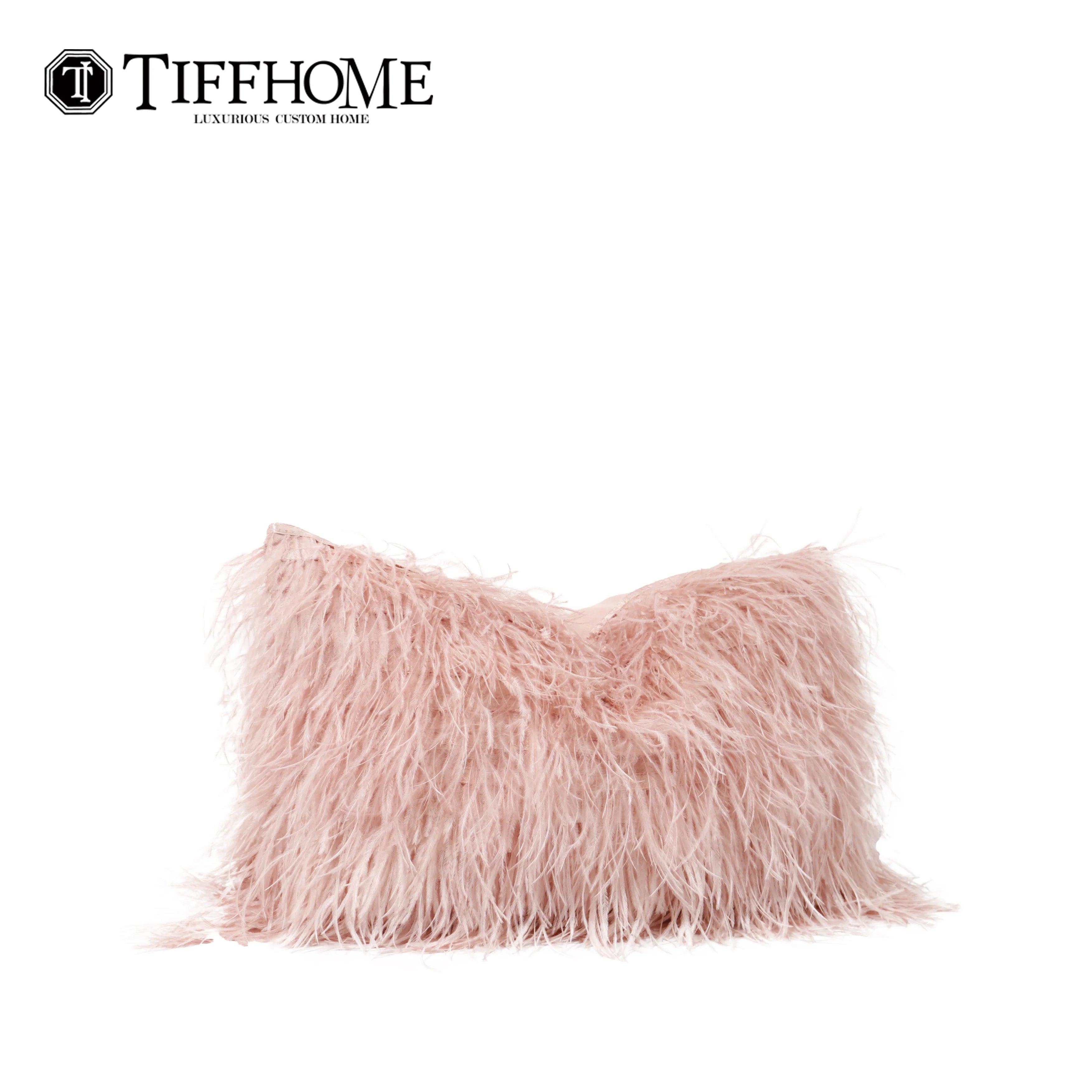 Ostrich Feather Waist Pillows Pink OBLONG Soft Cushion Covers Modern Hotel Supplies Portable Features