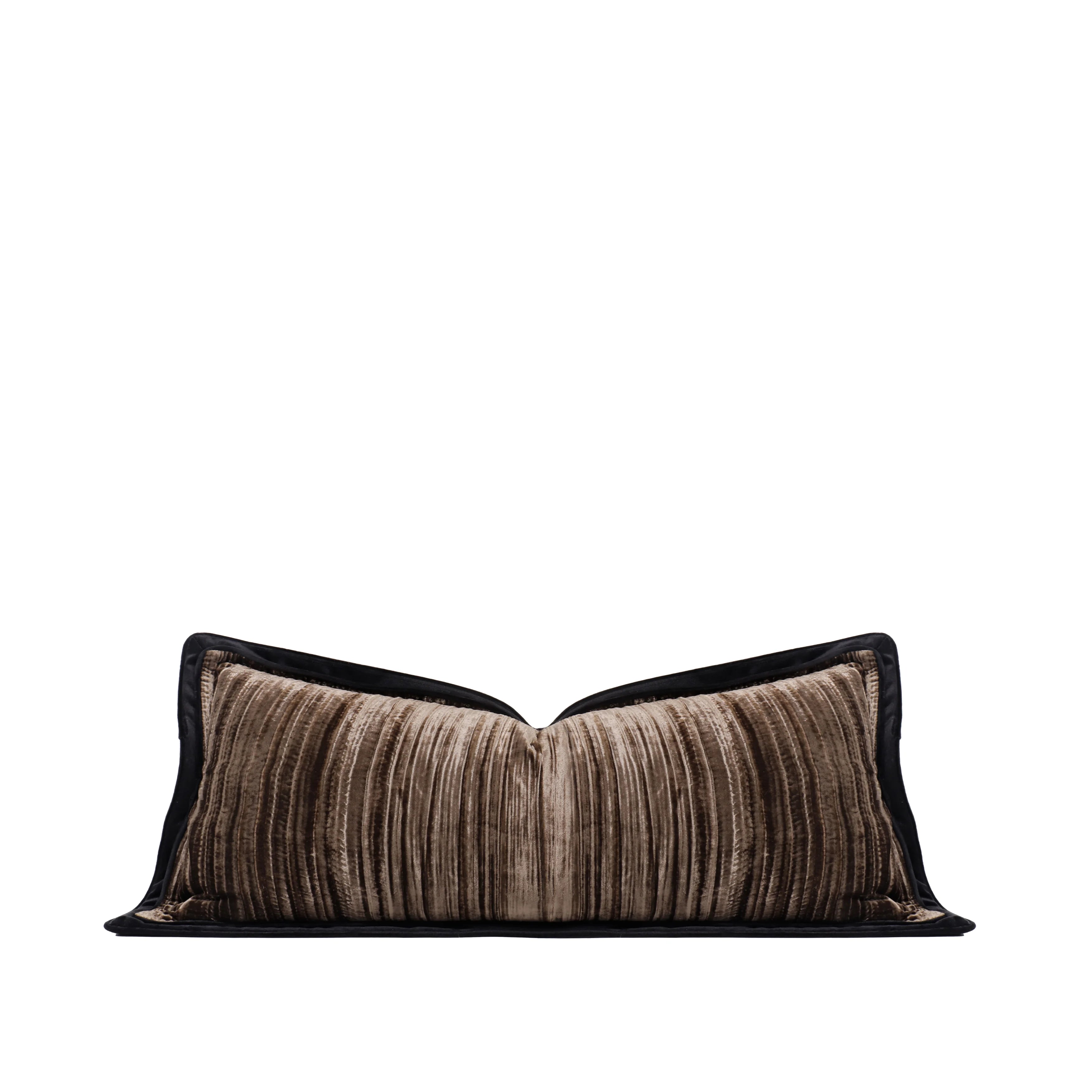 Brown Pleated Cozy Lumbar Pillow Organic Velvet Custom Decorative Cushions Modern Portable Light Luxury