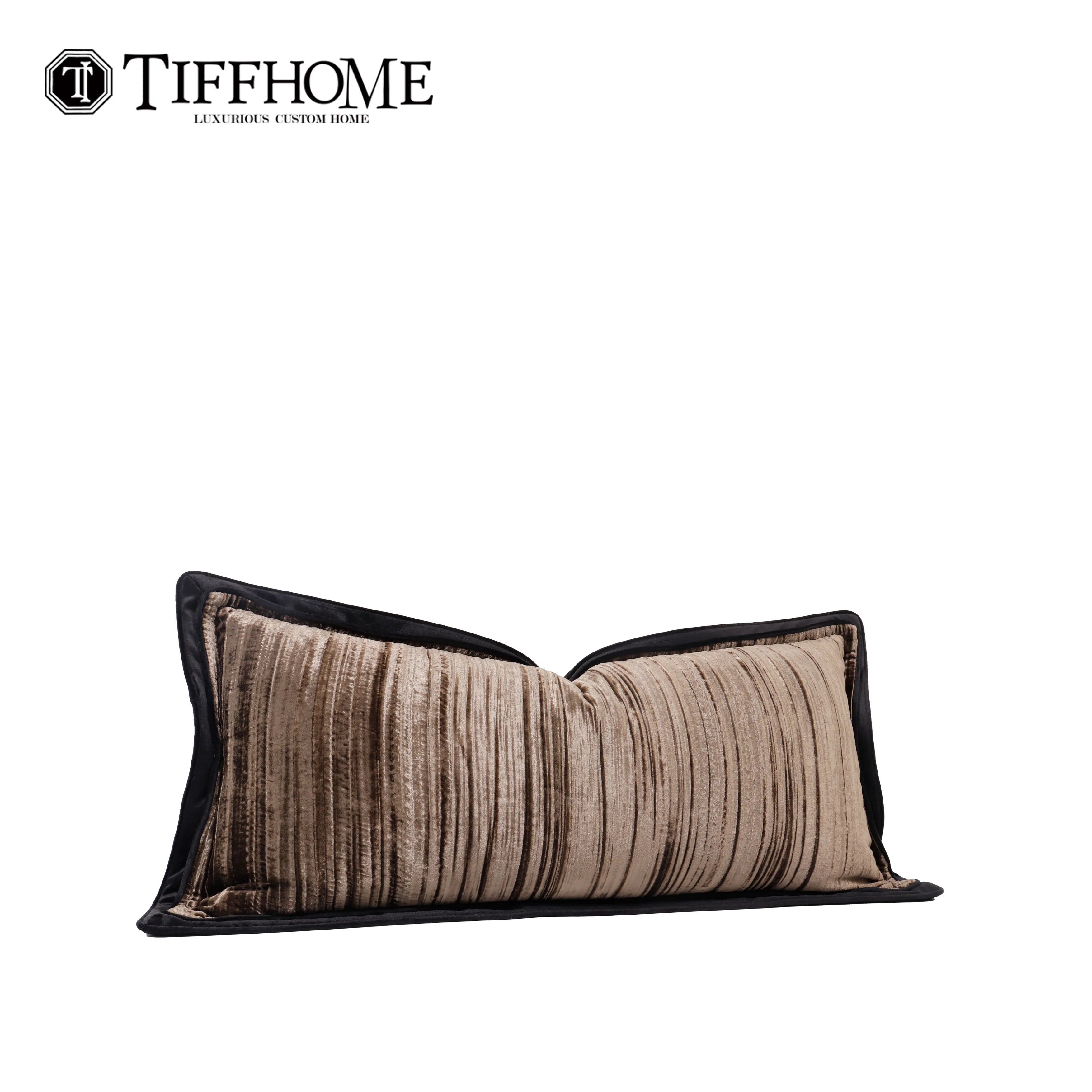 Brown Pleated Cozy Lumbar Pillow Organic Velvet Custom Decorative Cushions Modern Portable Light Luxury
